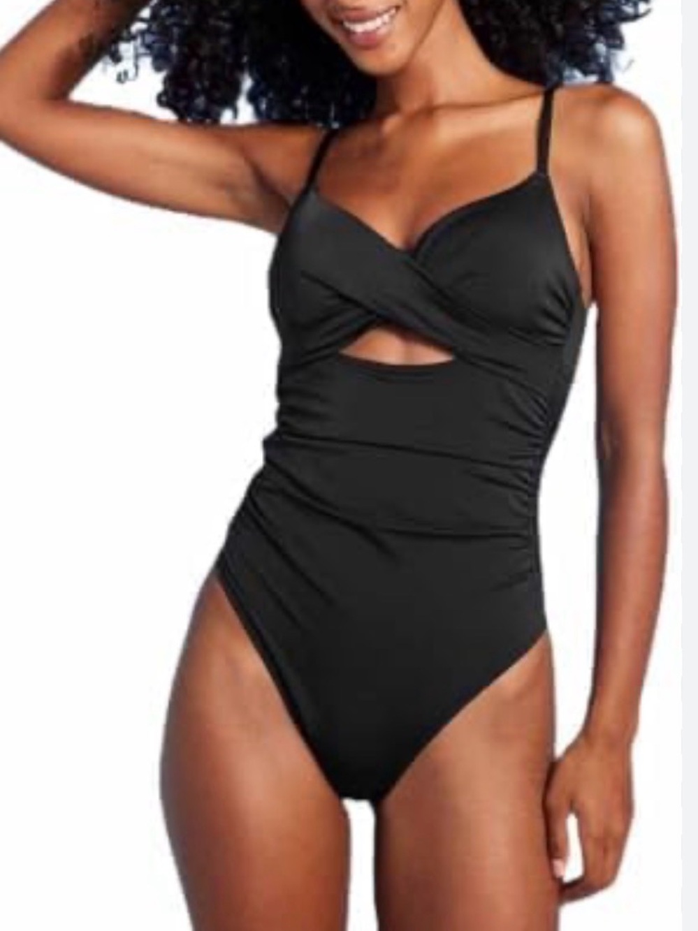 NWT Shade & Shore Black Cutout Cheeky One-Piece Swimsuit 34B